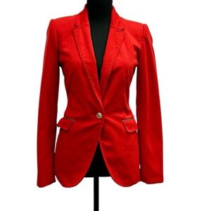 Zara red single breasted elbow patch equestrian riding jacket blazer Sz XS